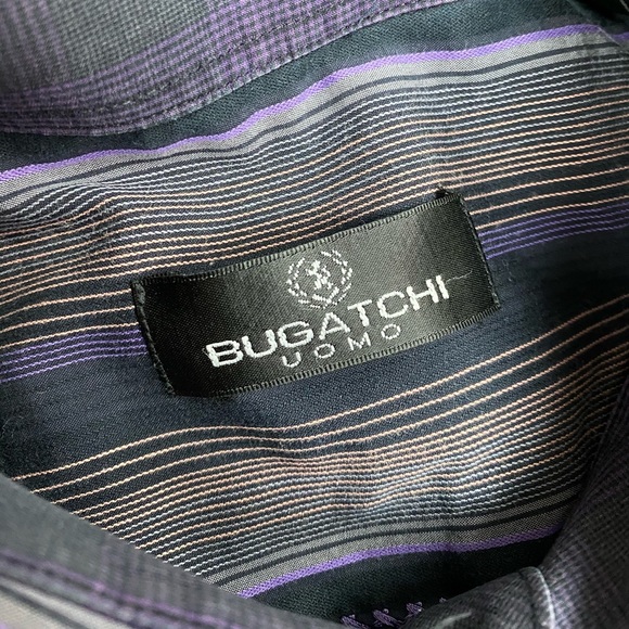 Bugatchi Black, Purple & Gold Stripe Shirt L - Picture 3 of 4